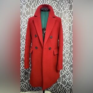 Stradivarius Men's Red Double-Breasted Pea Coat